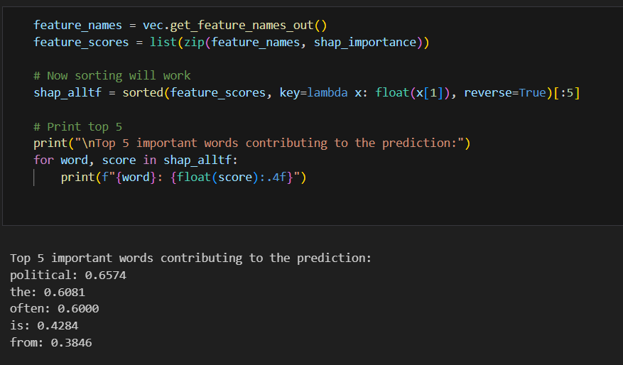 Shap Score for TF-IDF Vector